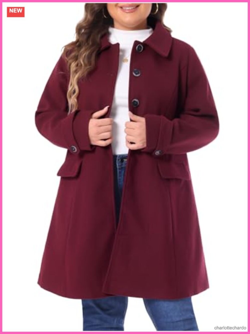 Plus Size Peacoat Winter Coat Single Breasted Trench with Pockets